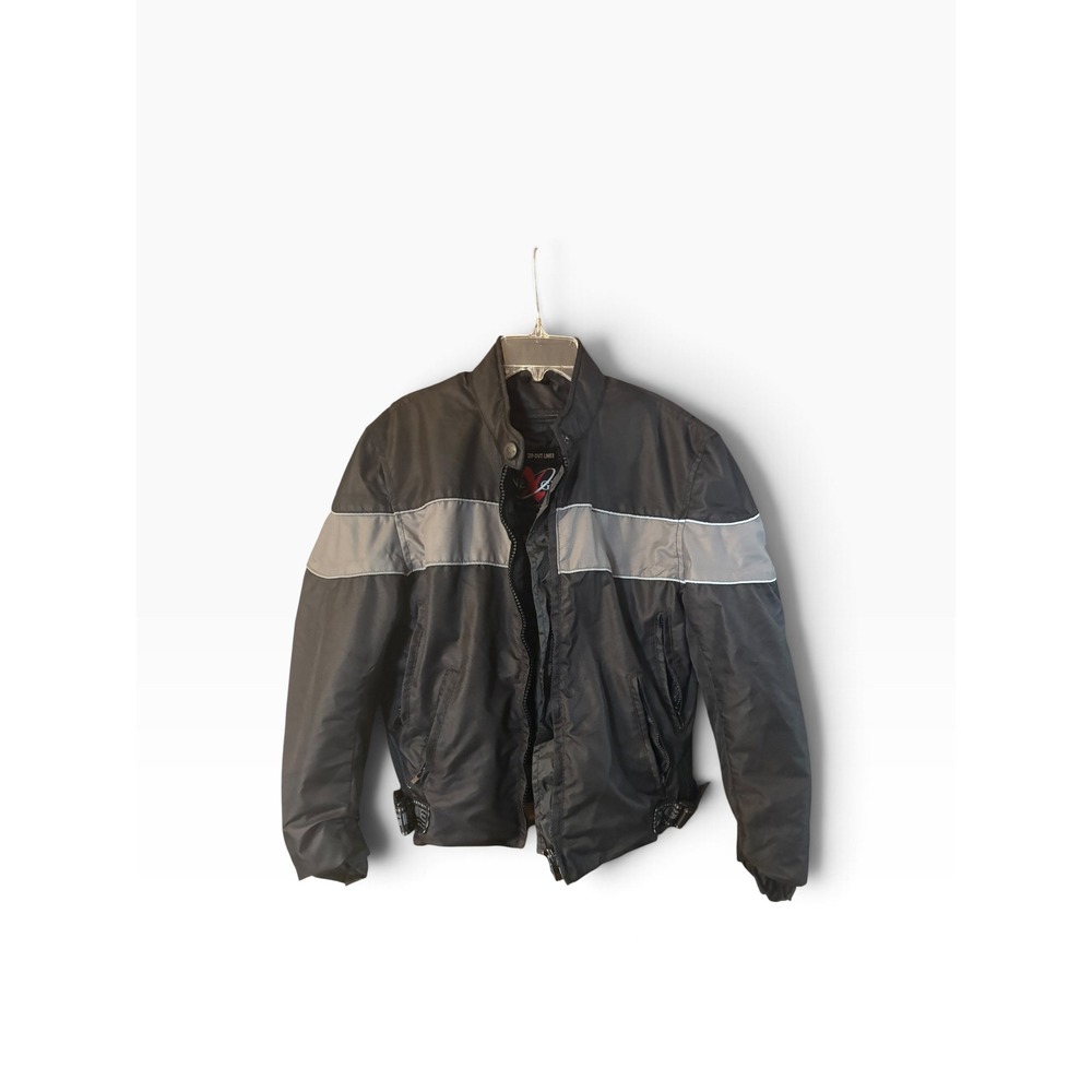 Nexgen Mens Black Nylon Motorcycle Jacket Reflective Stripe Zip Out Liner M